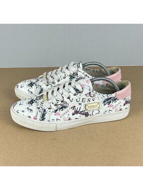 Guess Mineral Sneakers Womens 9 White Pink Low Top Lace Up Graffiti Casual